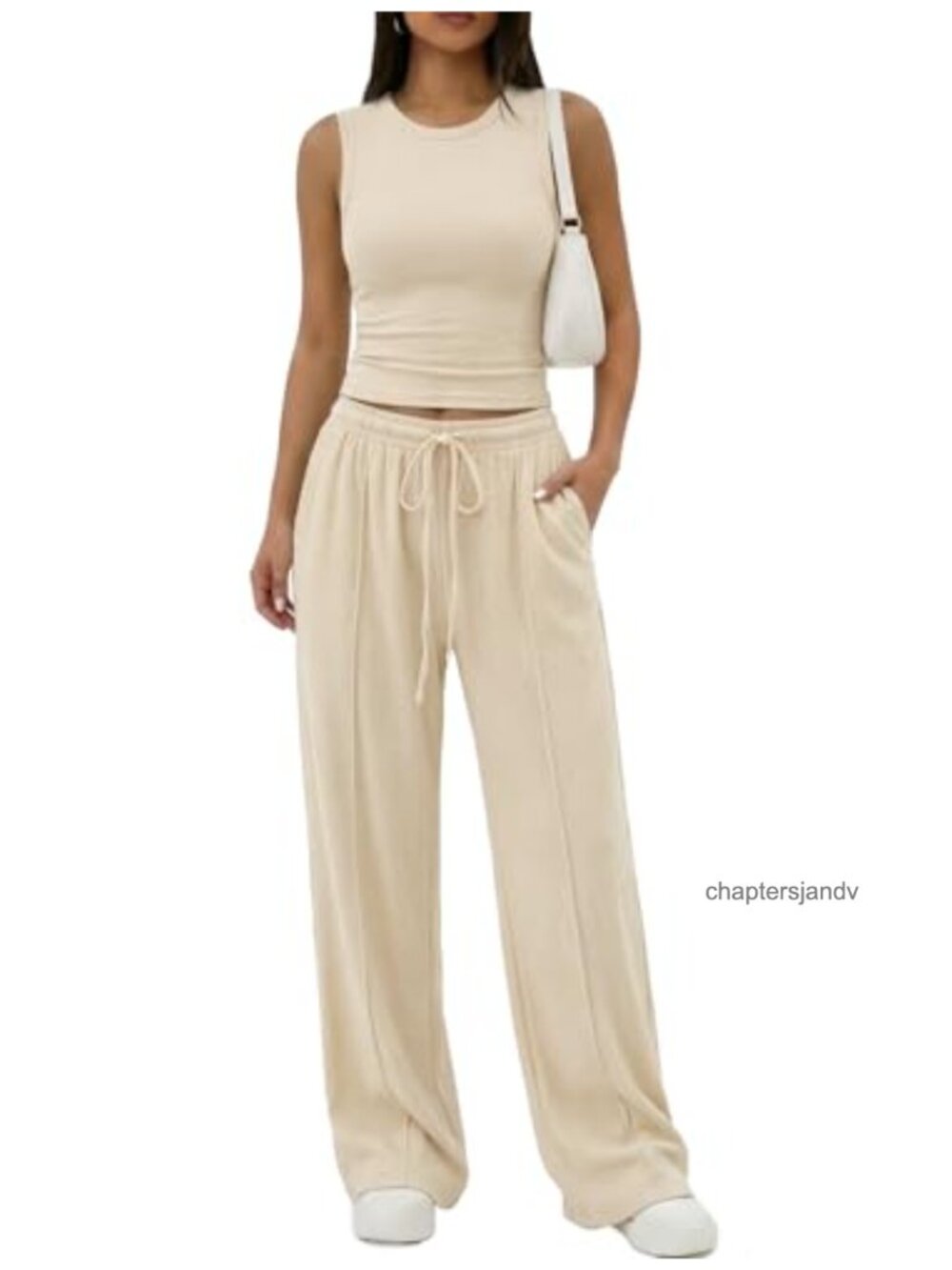 2 Piece Lounge Set Sleeveless Crop Tank Wide Leg Pants Travel Loungewear